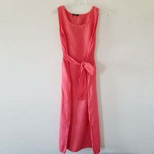 Red pink linen midi sleeveless dress